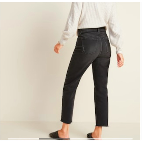 Old Navy High Waisted Ryan Boyfriend Jeans Size 16 Raw Hem Black - Picture 2 of 8